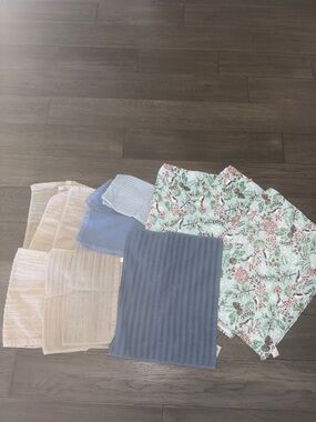 Christmas/winter Kitchen towel set, blue tan, red. Multiple sizes, set of 13